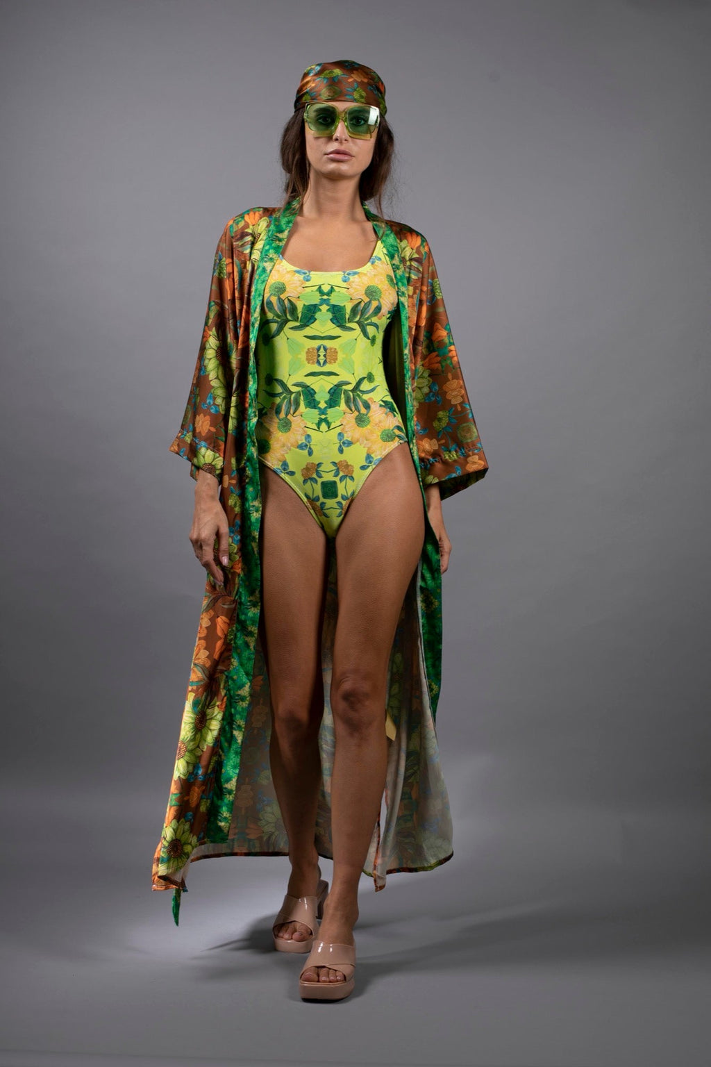 Acid Green Floral One-Piece Swimsuit