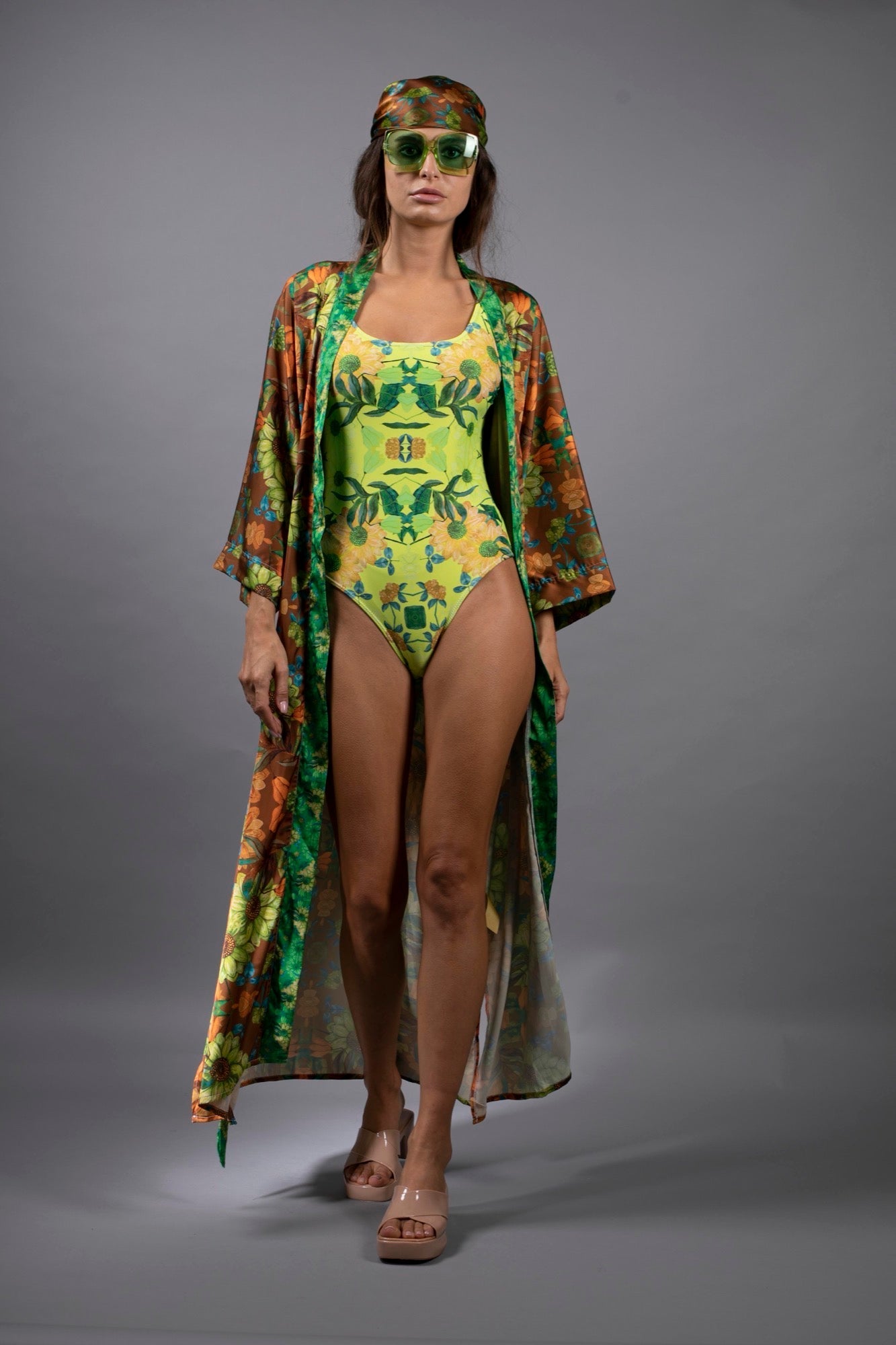 Acid Green Floral One-Piece Swimsuit