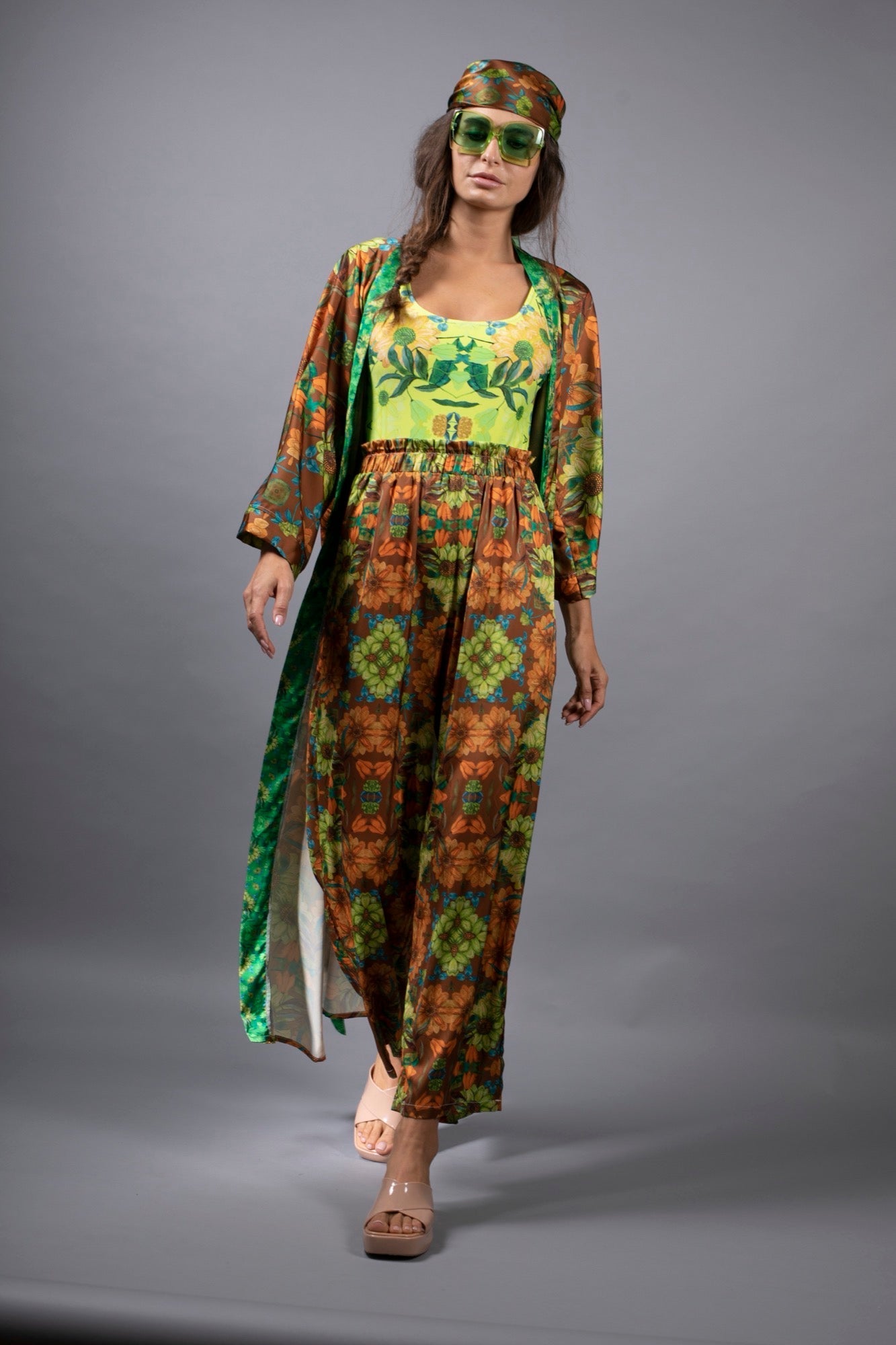 Acid Green Floral One-Piece Swimsuit