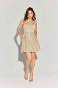 Champagne Sequin Mini Dress – Vertical Structured Column