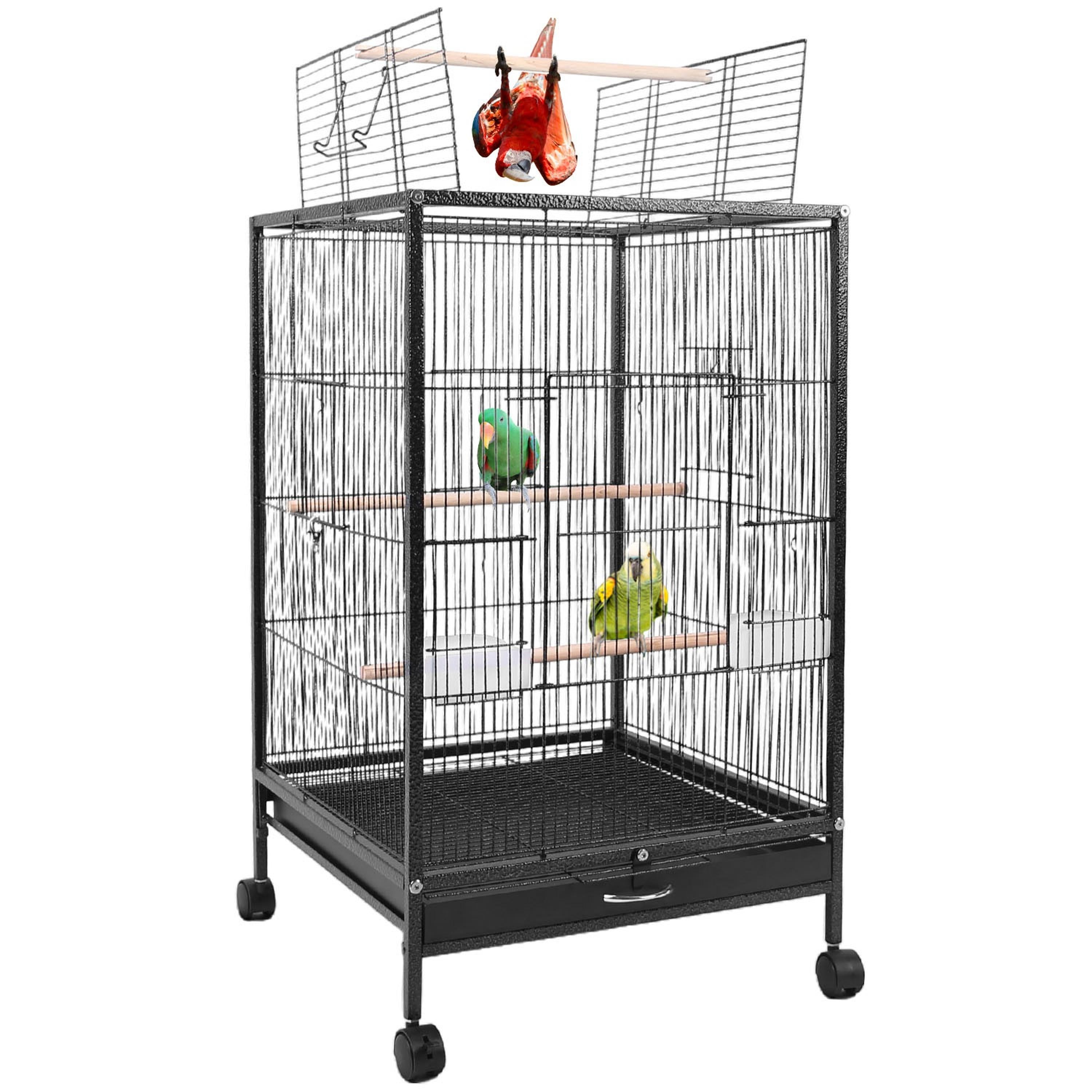 30.31-Inch Height Bird Cage With Rolling Stand, Bottom Tray, Wrought Iron, Wide Top Opening, Large Bird Cage For Parrot, Conure, Lovebird, Cockatiel, Parakeets