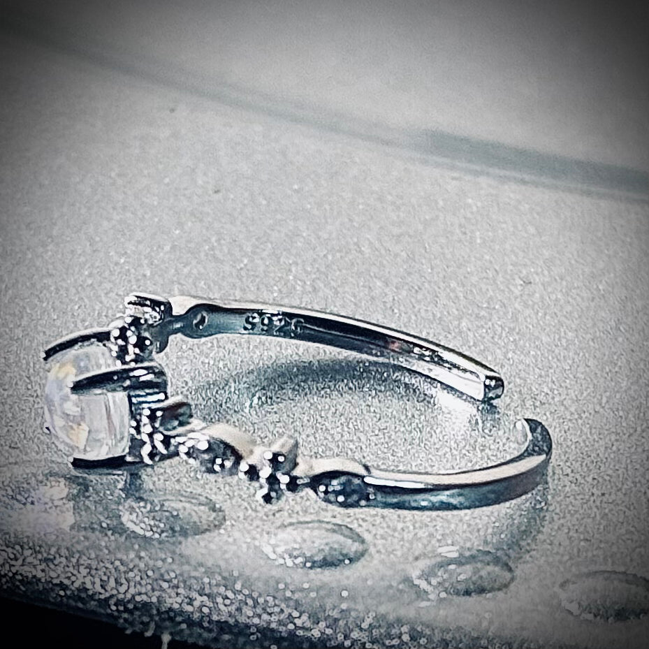Elegant Moonstone Butterfly Ring - 925 Sterling Silver Adjustable Band | Hypoallergenic Nature Jewelry | Child & Teen Safe | Amtikiss Casuals