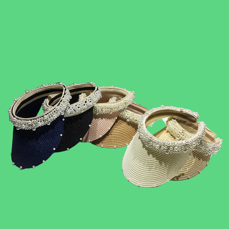 Fashionable Handmade Pearl Lady sun visor beach hat