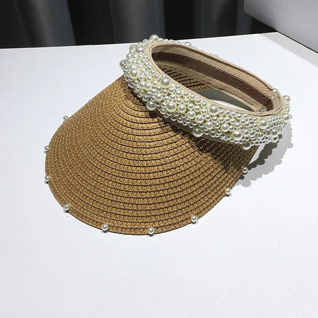 Fashionable Handmade Pearl Lady sun visor beach hat