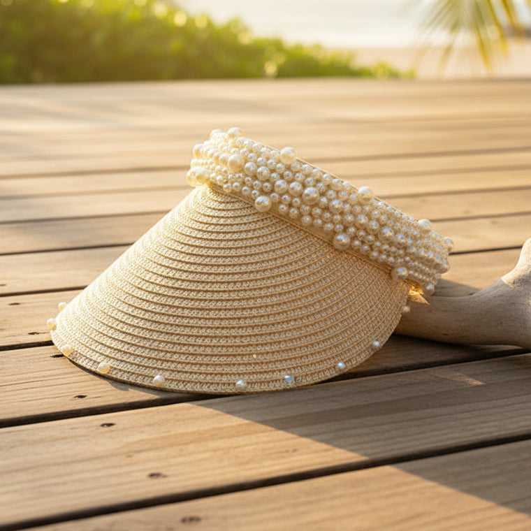 Fashionable Handmade Pearl Lady sun visor beach hat