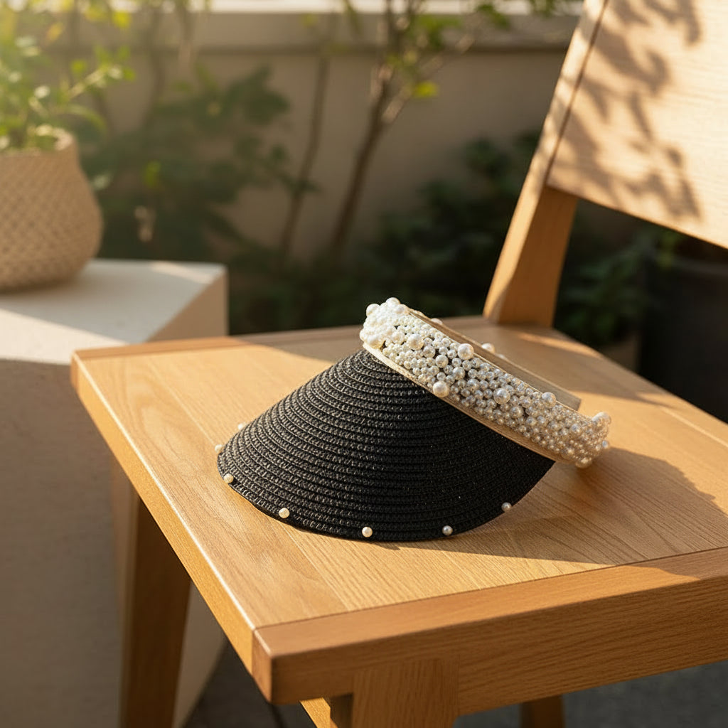 Fashionable Handmade Pearl Lady sun visor beach hat