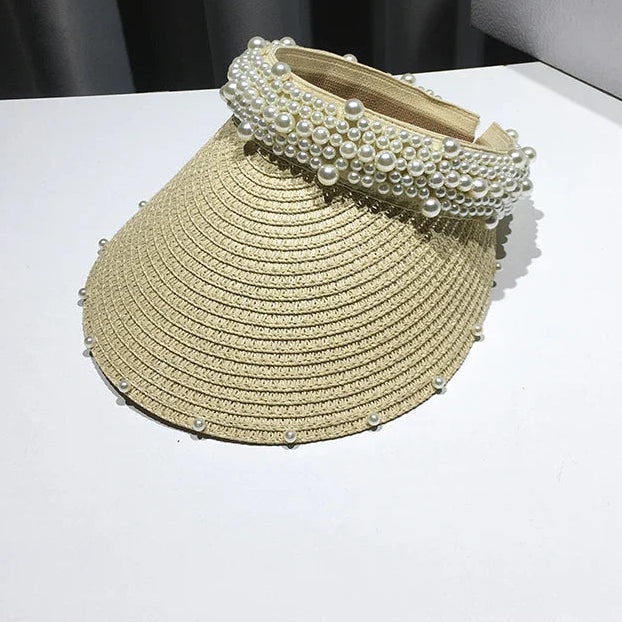 Fashionable Handmade Pearl Lady sun visor beach hat