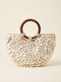 Handmade Shell Handbag Pearl Shell Tote Bag with Wooden Handle