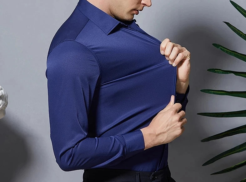 Men's Stretch Anti-Wrinkle Dress Shirt – Long Sleeve Business Shirt