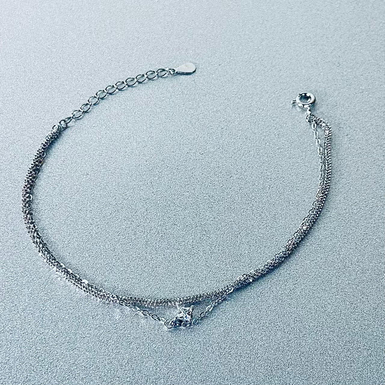 Dainty Dual-Layer 925 Sterling Silver Bracelet – Hypoallergenic Everyday Elegance with Pavé & CZ Charm | Child & Teen Safe | Amtikiss Casuals