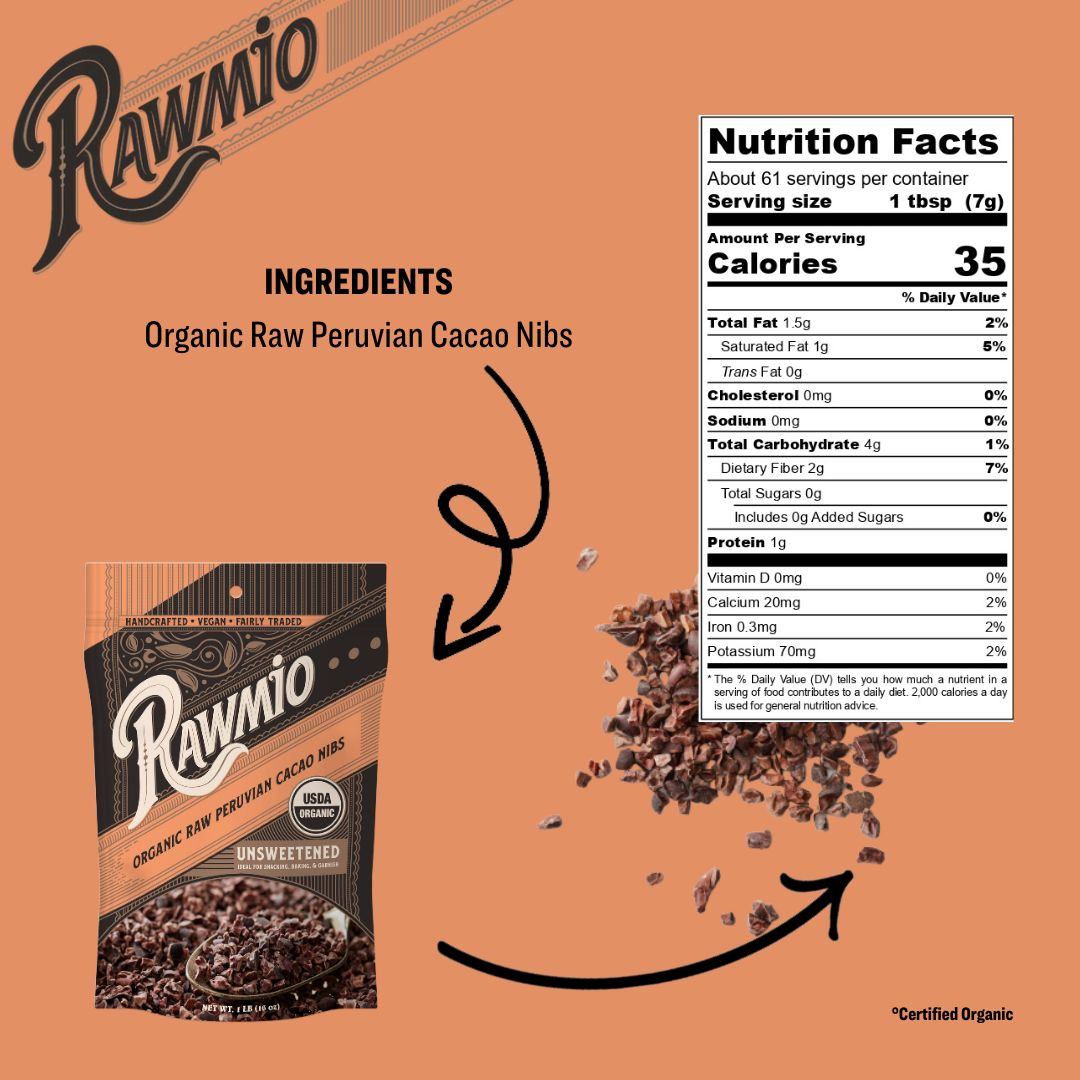 Raw Organic Cacao Nibs - 16 oz