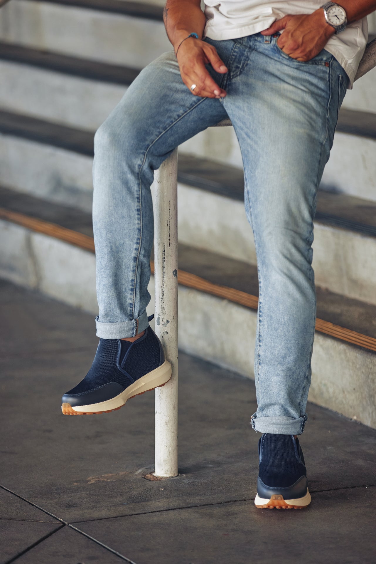 CALTO - J1435  - 3.3 Inches Taller (Dark Blue) - Casual Chunky Sole Sneaker Loafers