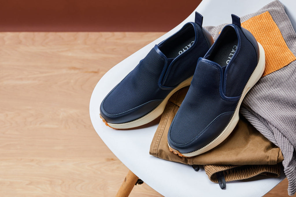 CALTO - J1435  - 3.3 Inches Taller (Dark Blue) - Casual Chunky Sole Sneaker Loafers
