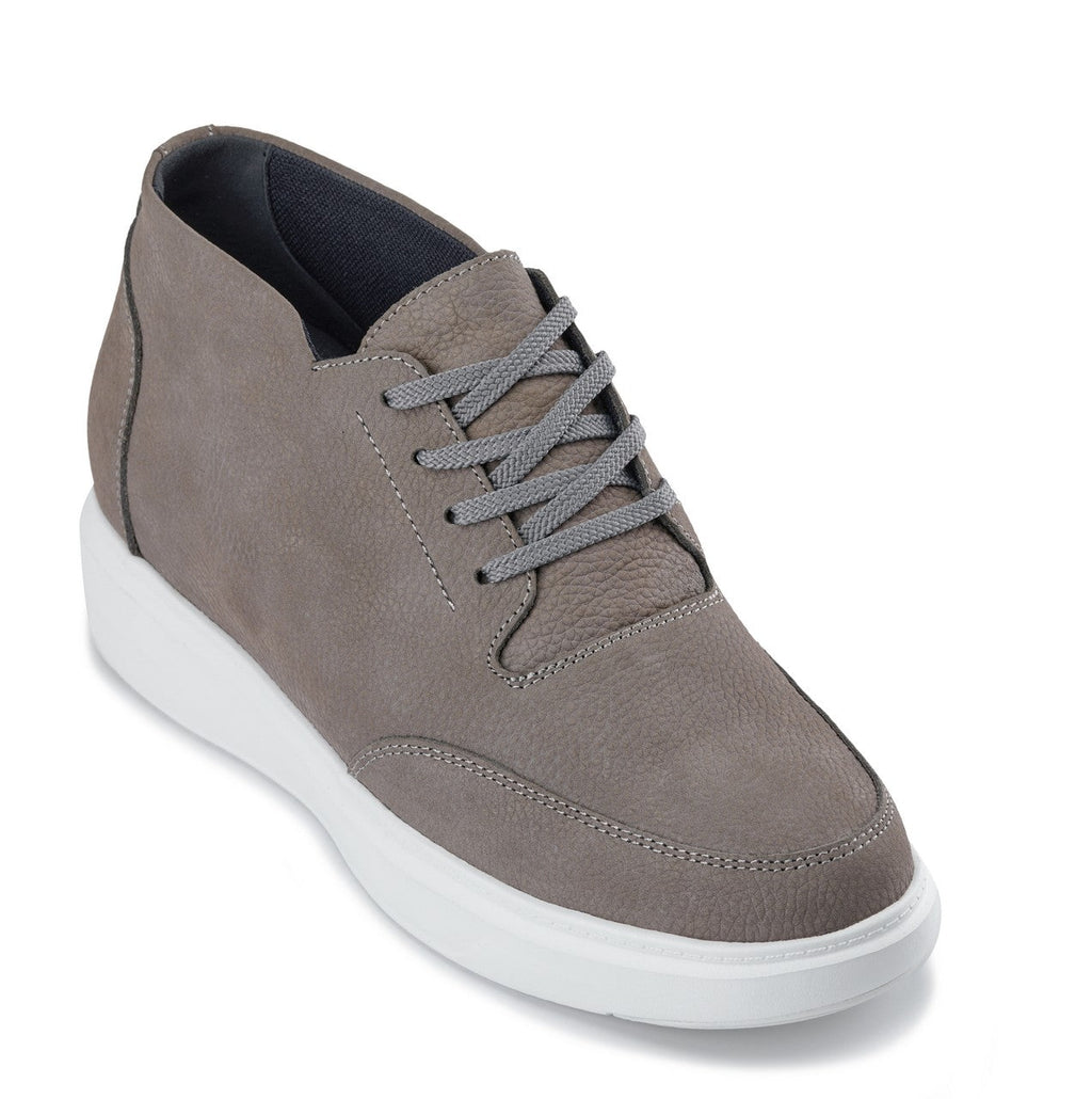Men's Grey Casual Chunky Sole Boots Soft Pebble Grain Nubuck Leather J1771