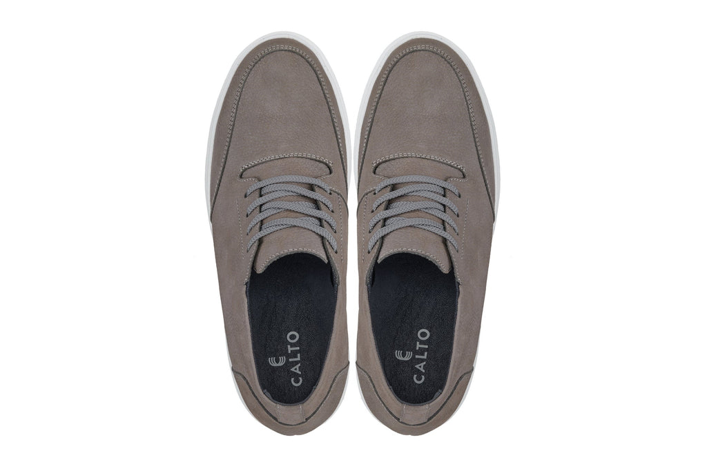 Men's Grey Casual Chunky Sole Boots Soft Pebble Grain Nubuck Leather J1771