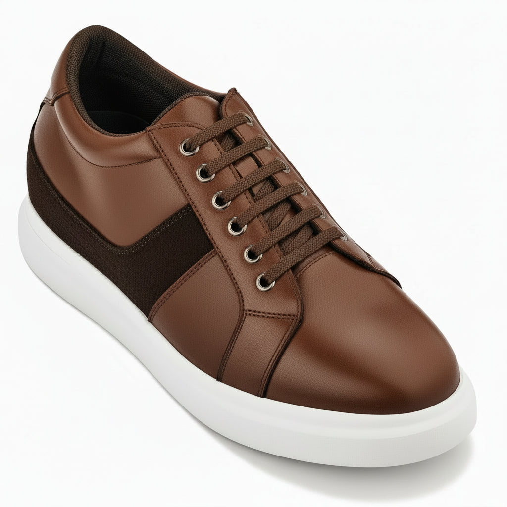 Unisex Coffee Brown Lightweight Leather Sneakers K1532