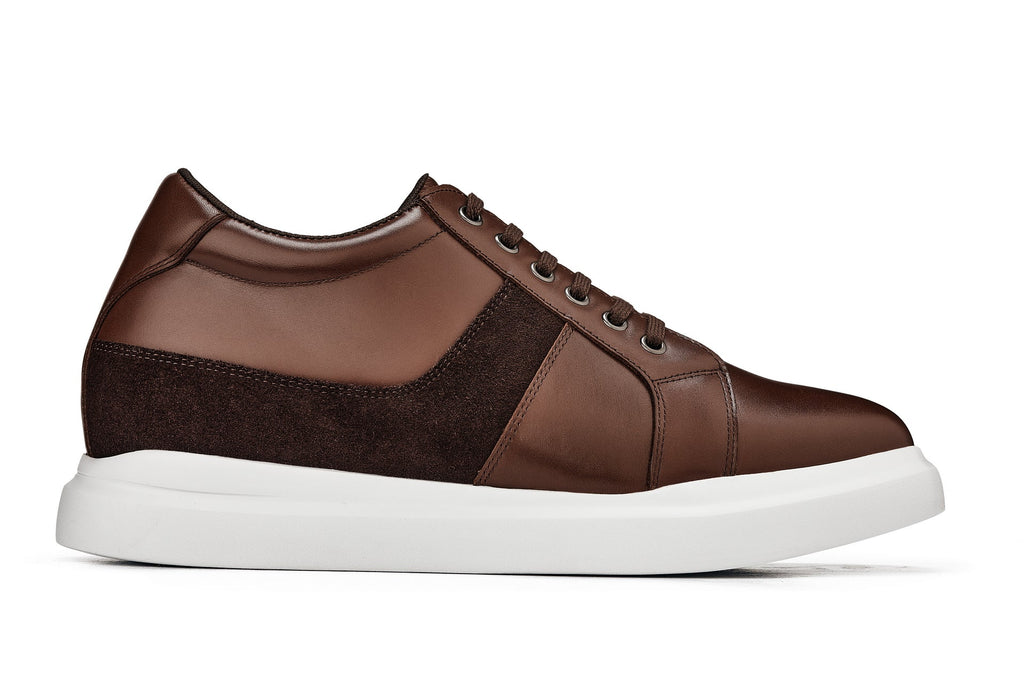 Unisex Coffee Brown Lightweight Leather Sneakers K1532