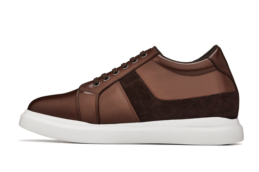 Unisex Coffee Brown Lightweight Leather Sneakers K1532