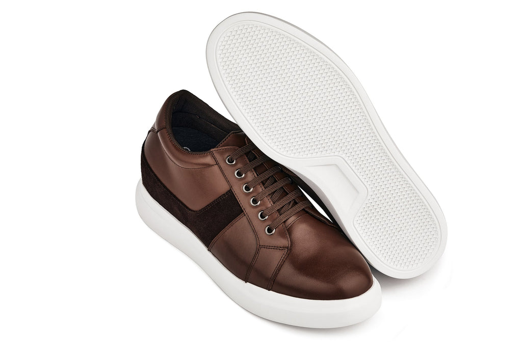 Unisex Coffee Brown Lightweight Leather Sneakers K1532