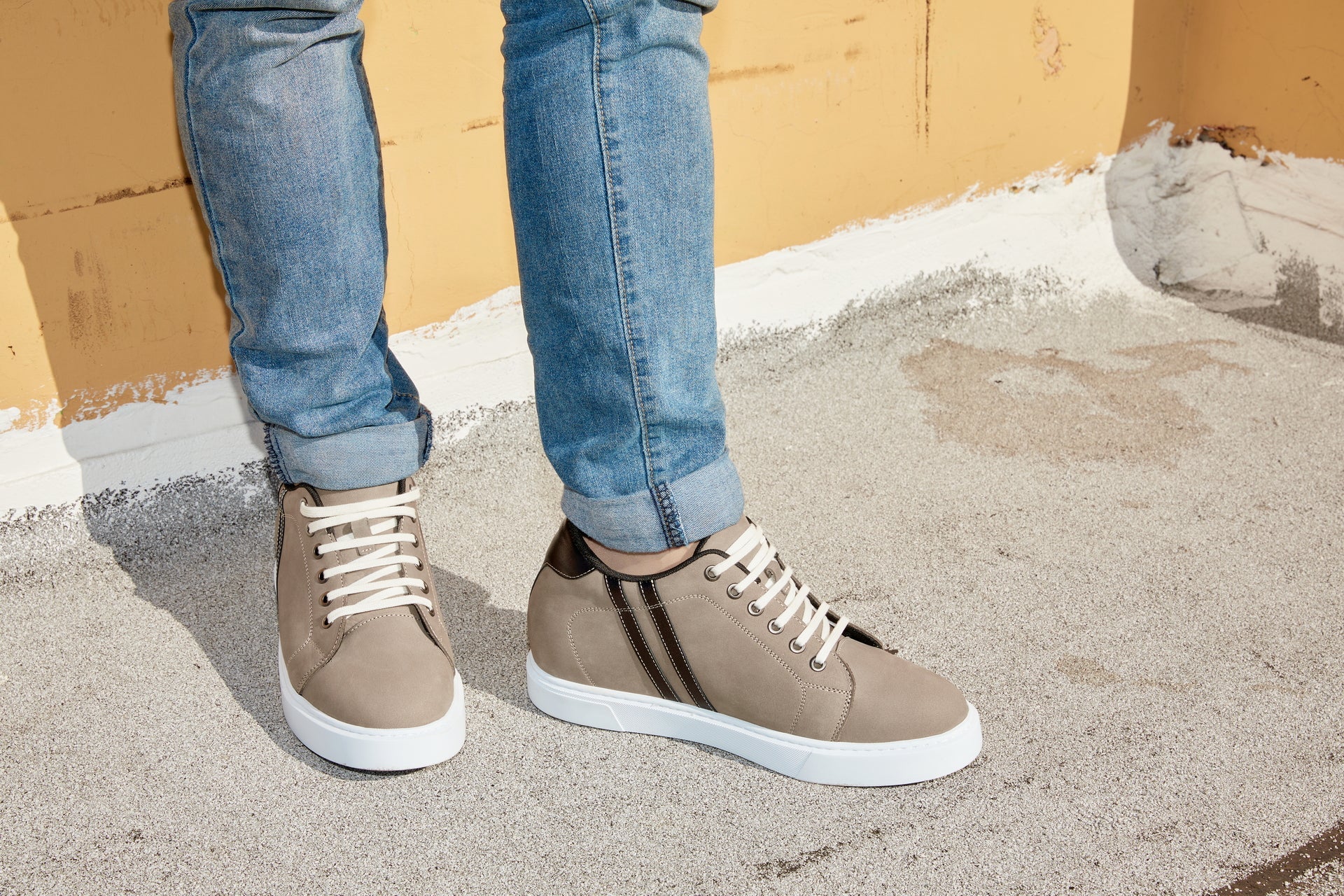 CALTO - K1550 - 2.8 Inches Taller (Nubuck Grey) - Lace Up Casual Sneakers