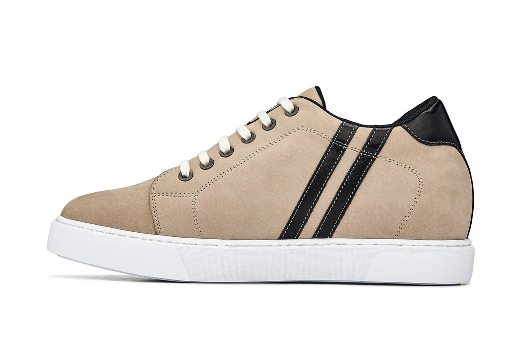 CALTO - K1552 - 2.8 Inches Taller (Taupe) - Lace Up Casual Sneakers