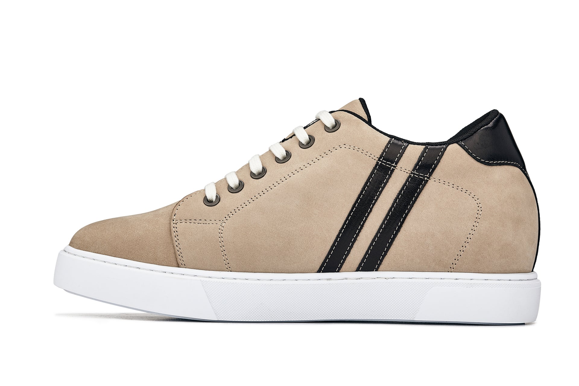 CALTO - K1552 - 2.8 Inches Taller (Taupe) - Lace Up Casual Sneakers