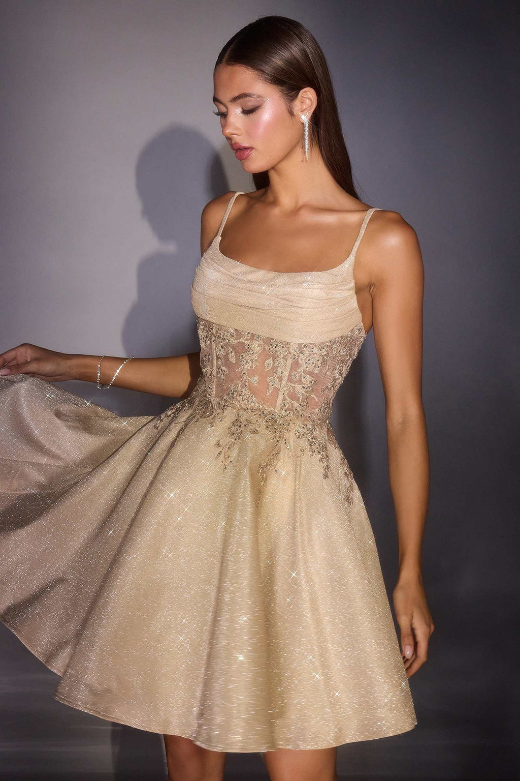 Blue Fit and Flare Glitter Shimmer  Dress