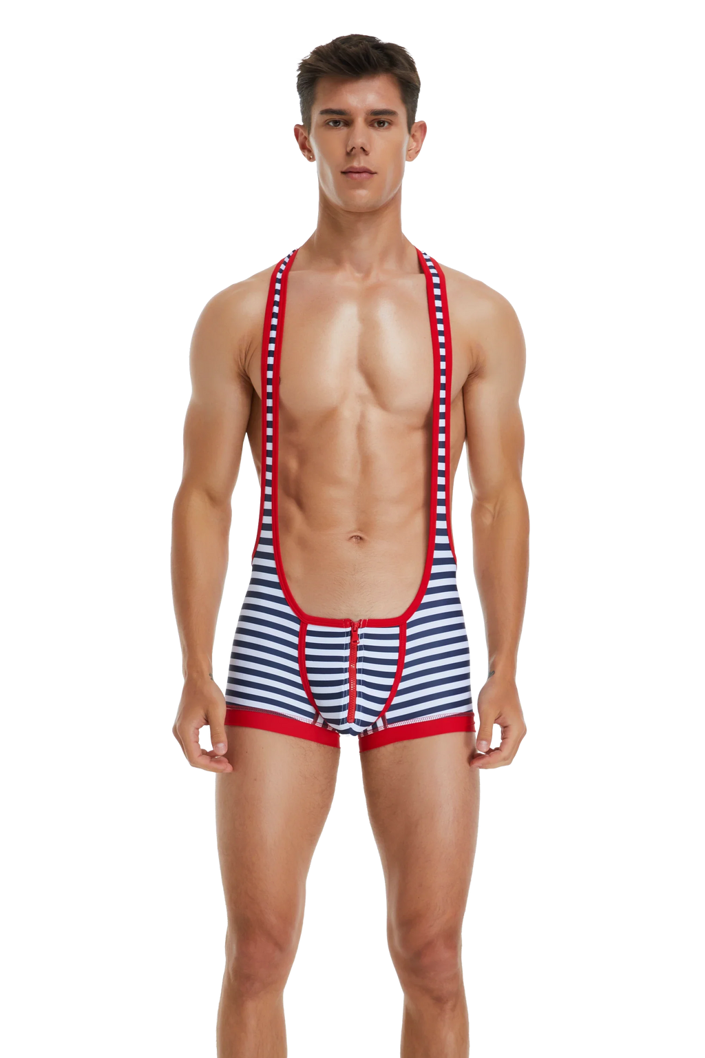 Men’s Striped Athletic Tank Top - Sleeveless Training Bodysuit