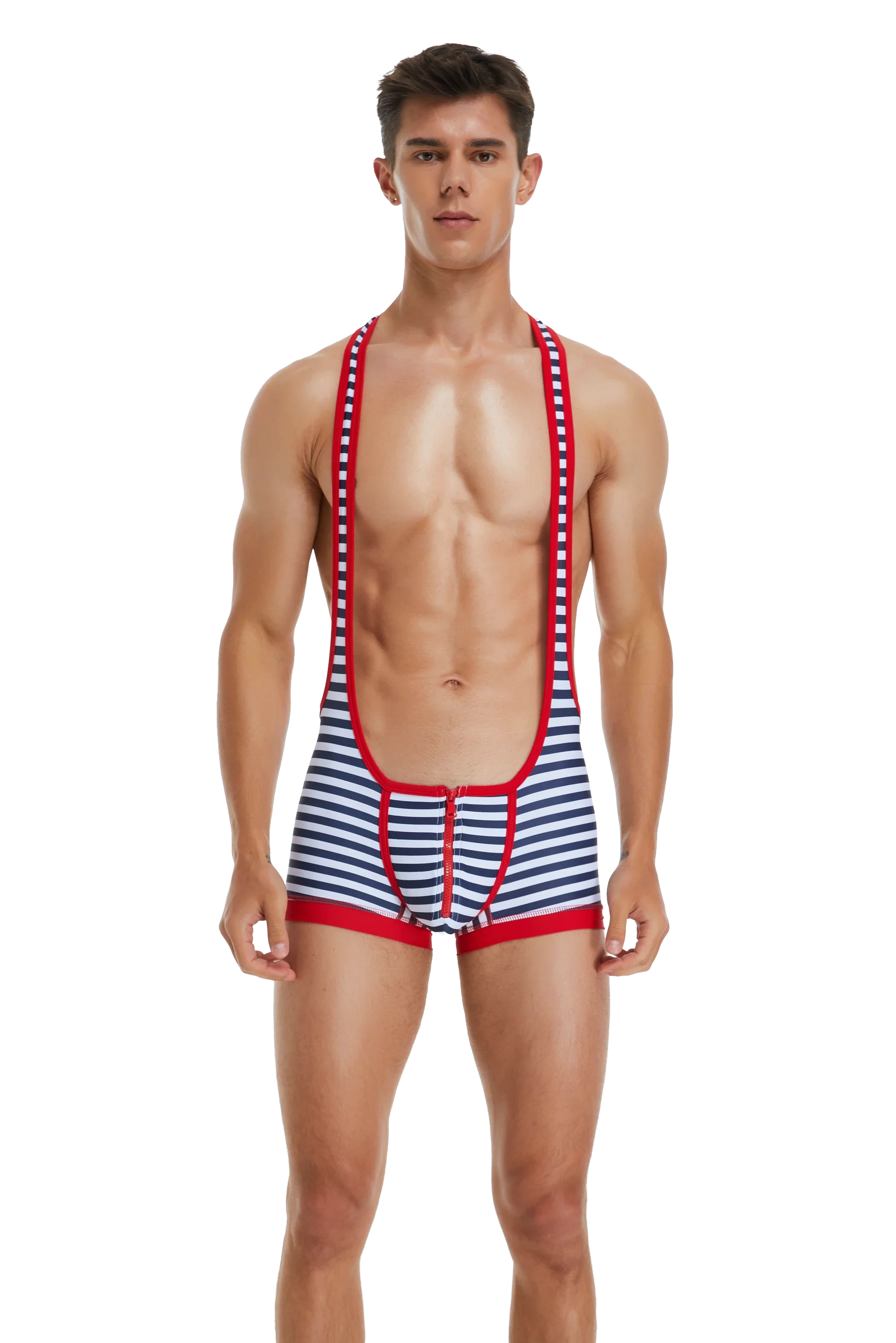 Men’s Striped Athletic Tank Top - Sleeveless Training Bodysuit