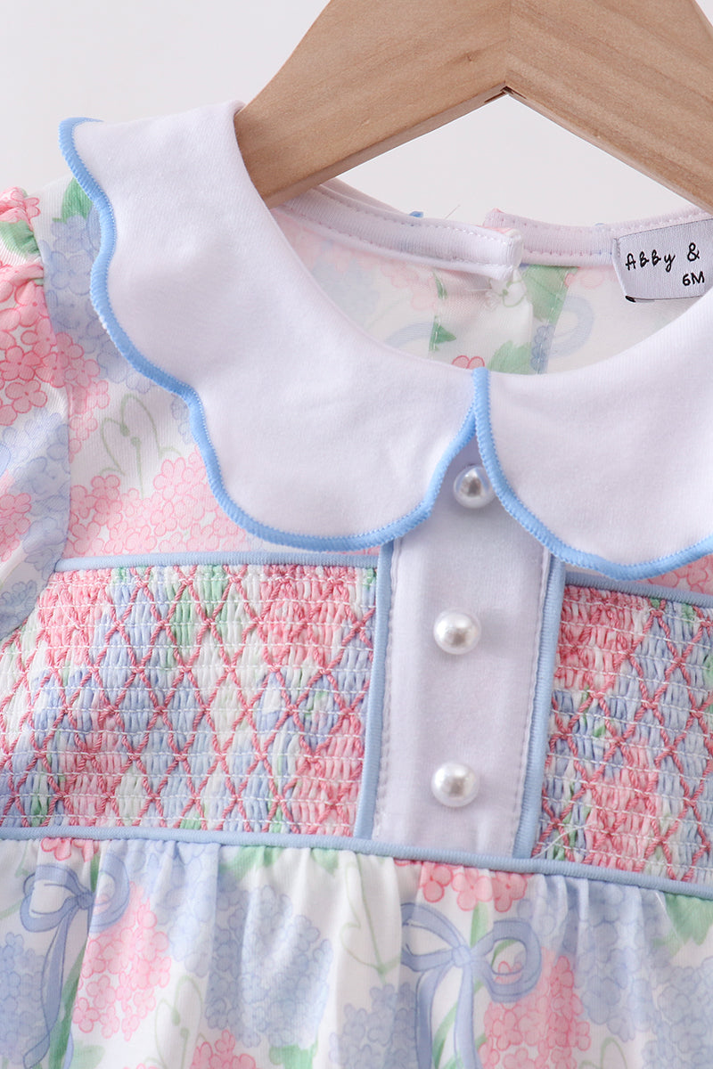 Blue Hydrangea Smocked Pearl Bubble