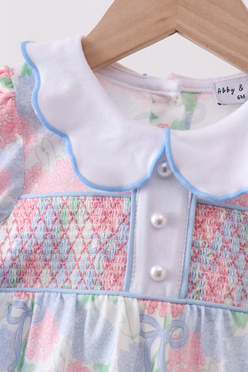 Blue Hydrangea Smocked Pearl Bubble