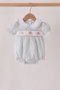 Green plaid turkey embroidery ruffle bubble