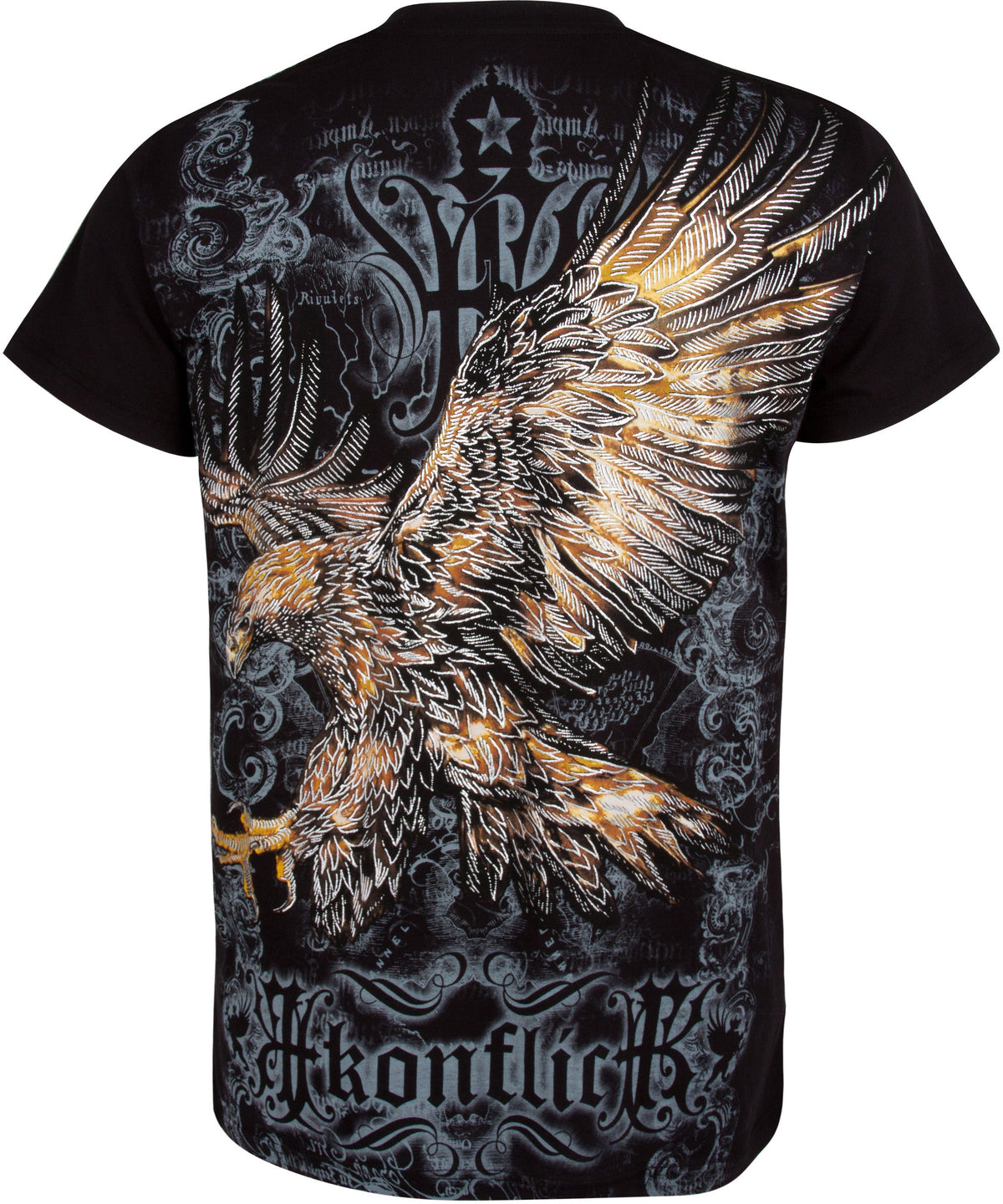 Clutching Eagle & Fleur De Lis Metallic Silver Embossed T-Shirt