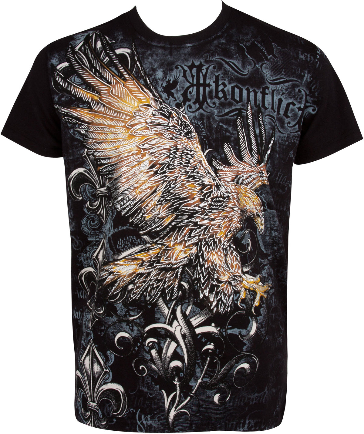 Clutching Eagle & Fleur De Lis Metallic Silver Embossed T-Shirt