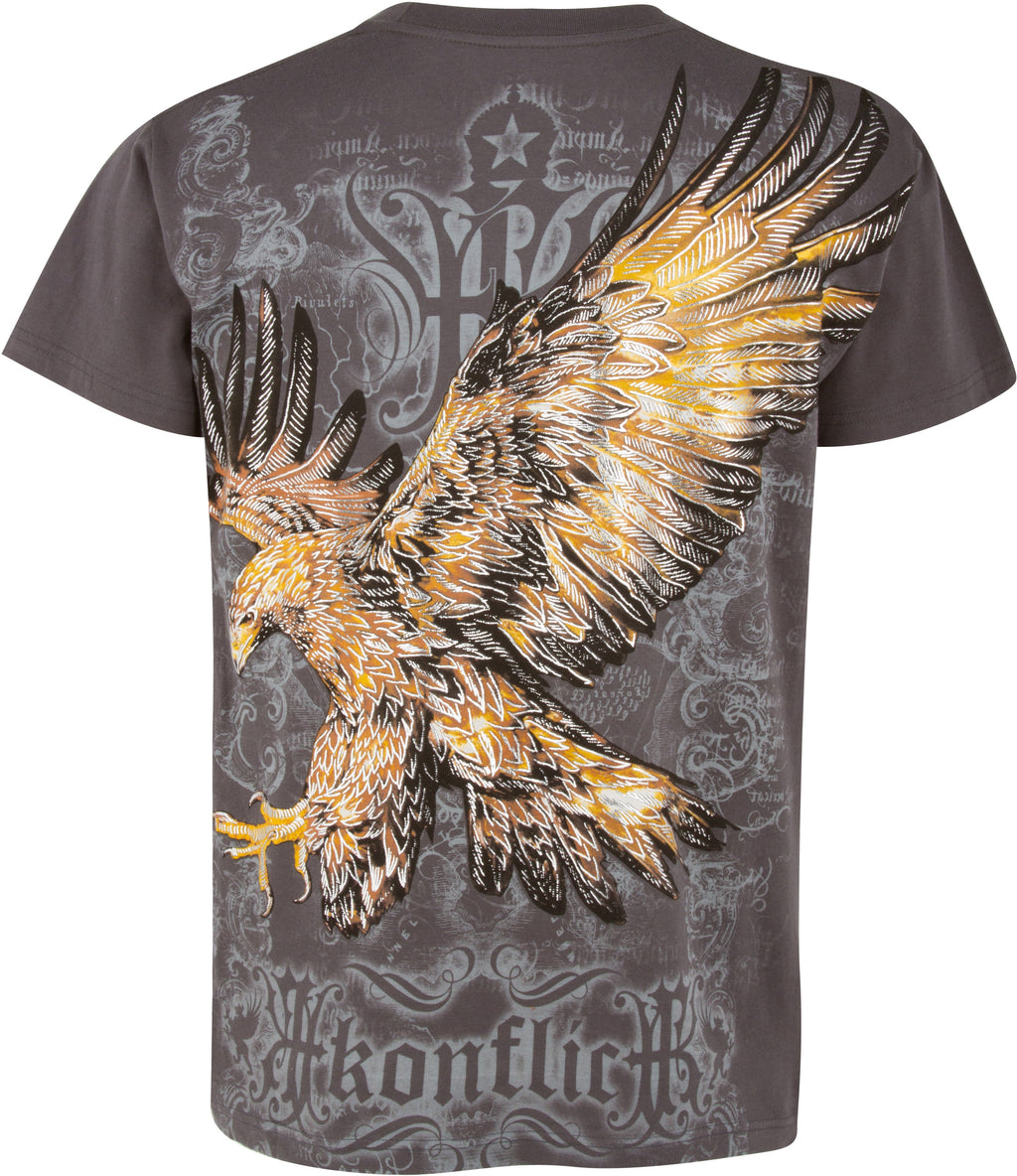 Clutching Eagle & Fleur De Lis Metallic Silver Embossed T-Shirt