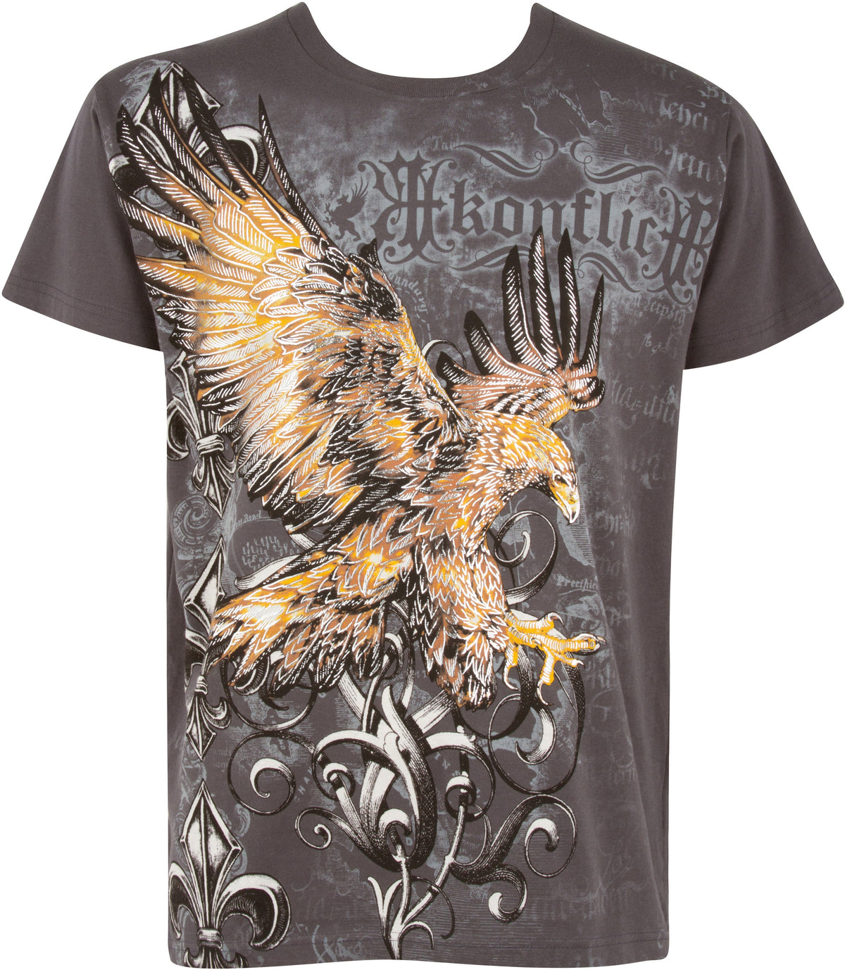 Clutching Eagle & Fleur De Lis Metallic Silver Embossed T-Shirt
