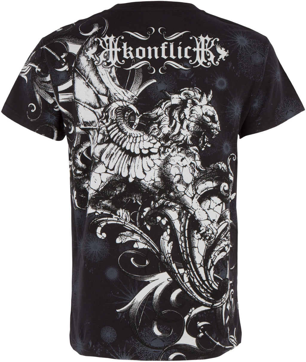 Lion and Vines Metallic Silver Embossed Cotton Mens T-Shirt