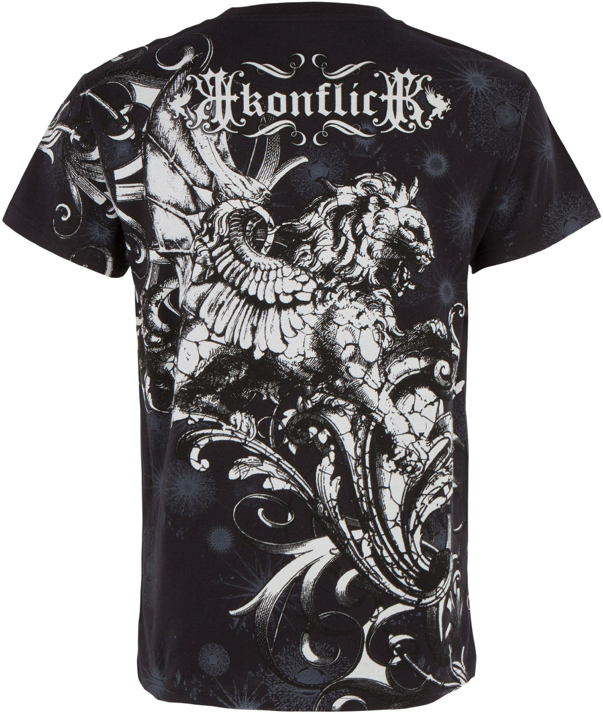 Lion and Vines Metallic Silver Embossed Cotton Mens T-Shirt