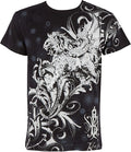 Lion and Vines Metallic Silver Embossed Cotton Mens T-Shirt