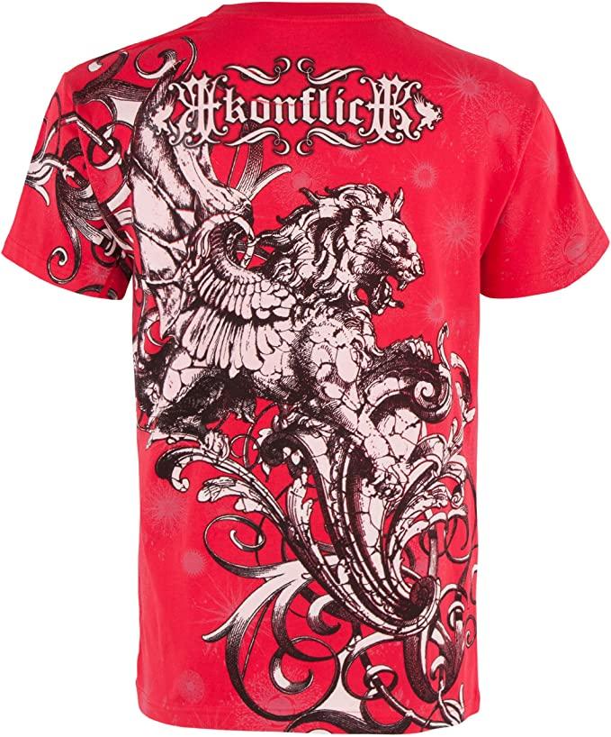 Lion and Vines Metallic Silver Embossed Cotton Mens T-Shirt