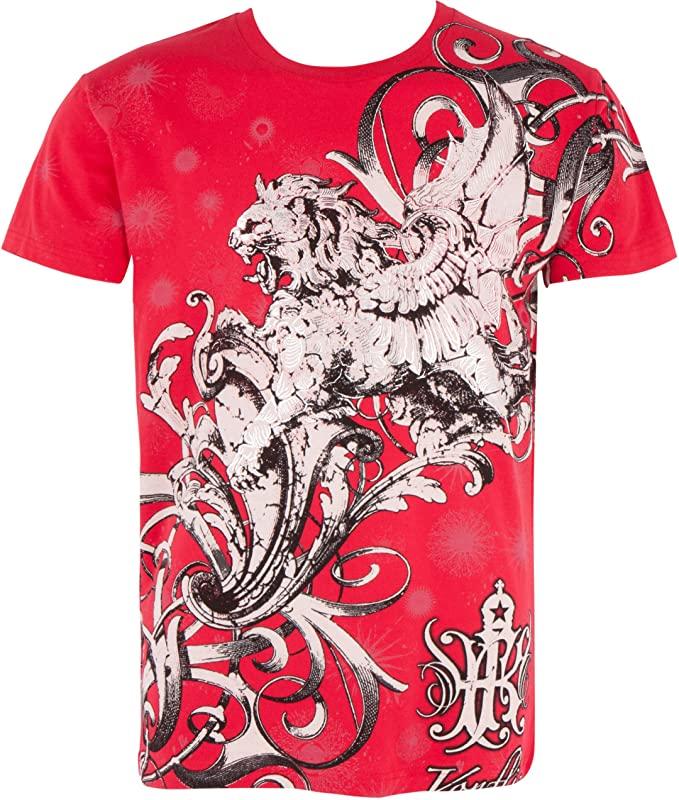 Lion and Vines Metallic Silver Embossed Cotton Mens T-Shirt