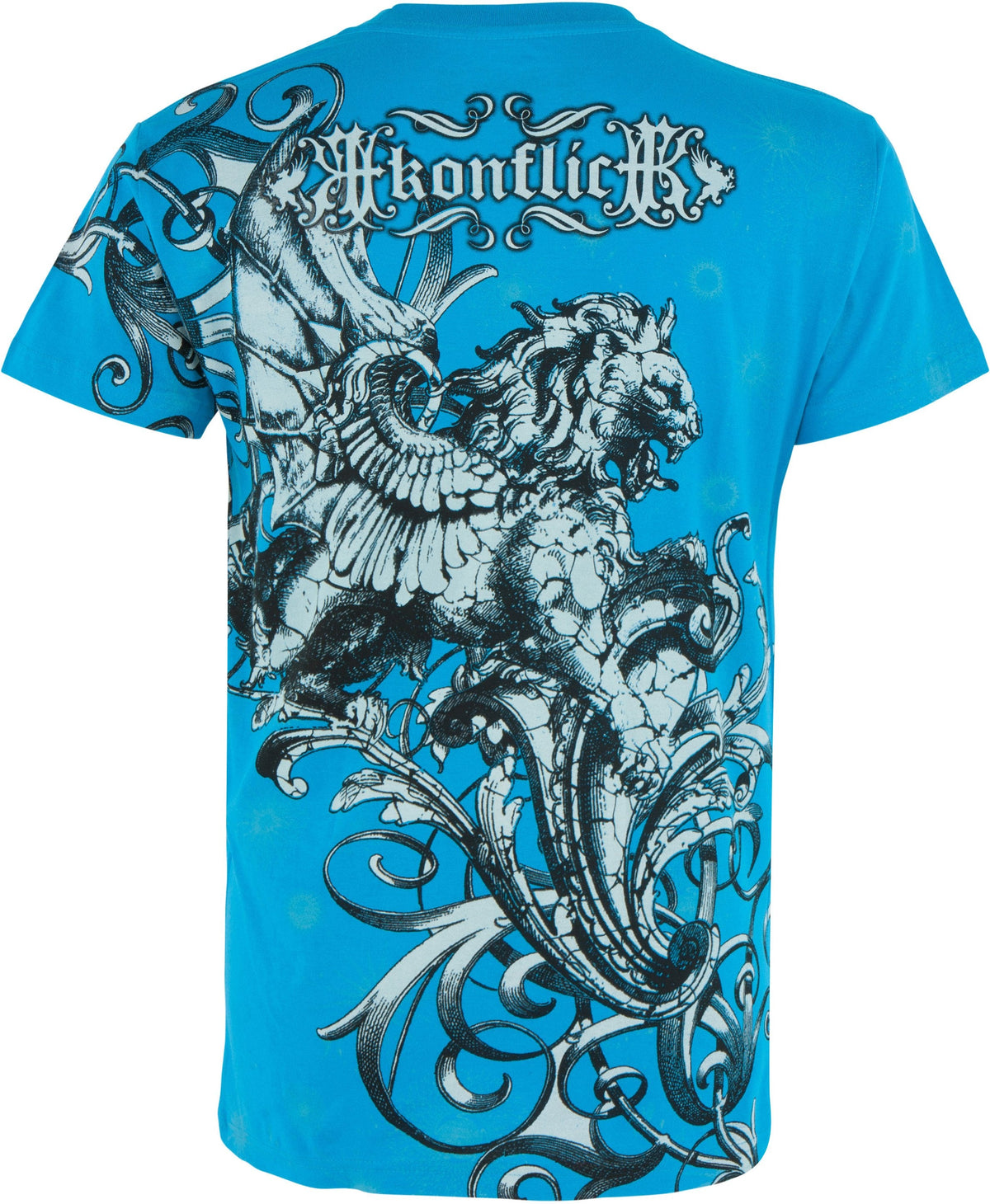 Lion and Vines Metallic Silver Embossed Cotton Mens T-Shirt