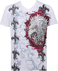 Men's Silver Embossed Eagle Head V-Neck T-Shirt: A Short Sleeve Cotton Tee