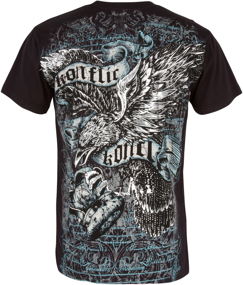 Eagle Clutching Crown Metallic Silver Embossed Mens T-Shirt
