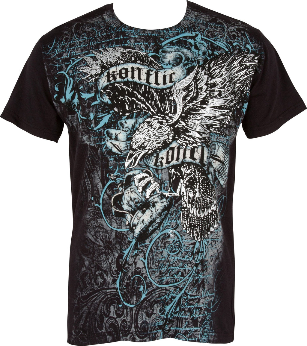 Eagle Clutching Crown Metallic Silver Embossed Mens T-Shirt