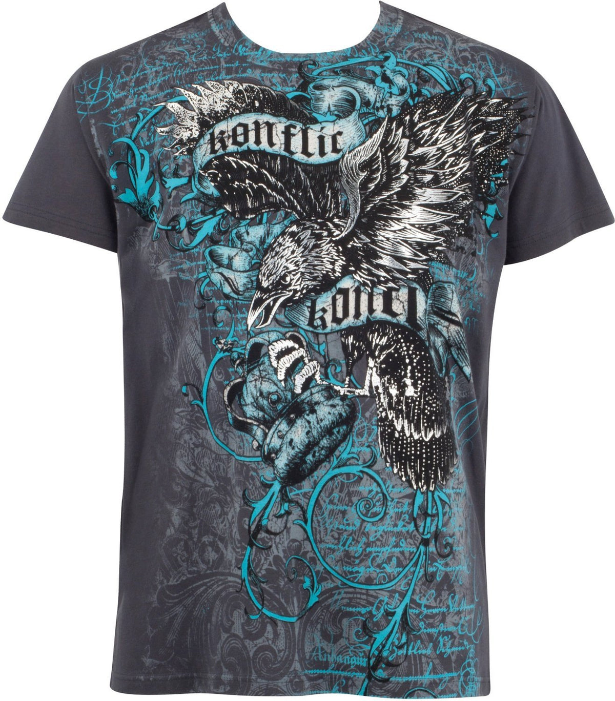 Eagle Clutching Crown Metallic Silver Embossed Mens T-Shirt