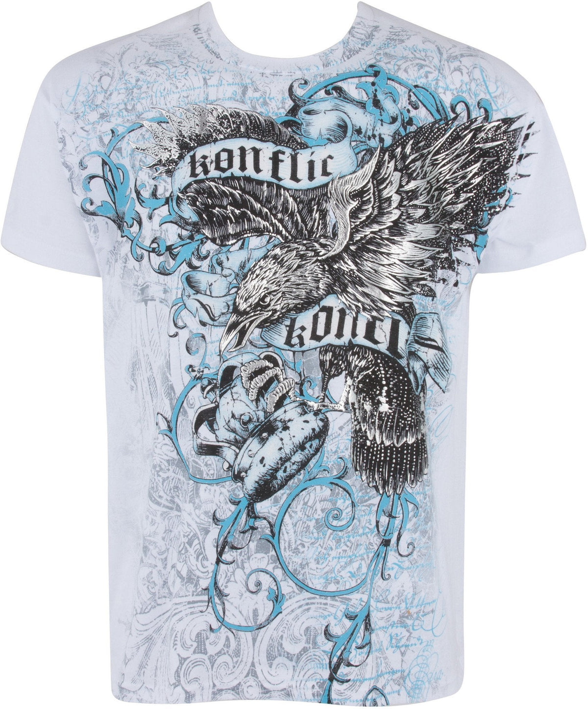 Eagle Clutching Crown Metallic Silver Embossed Mens T-Shirt