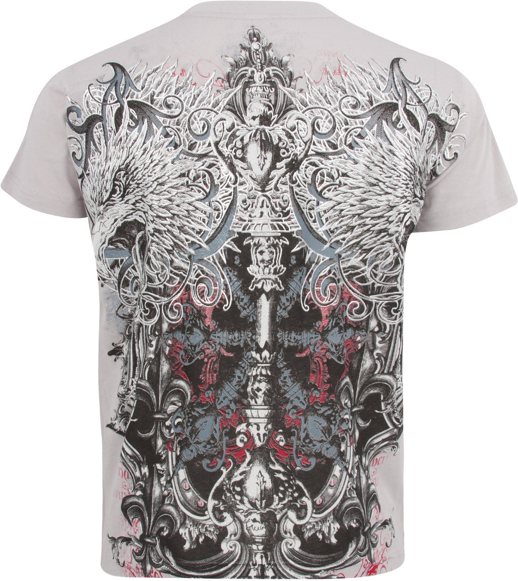 Eagle Clutching Crown Metallic Silver Embossed Mens T-Shirt
