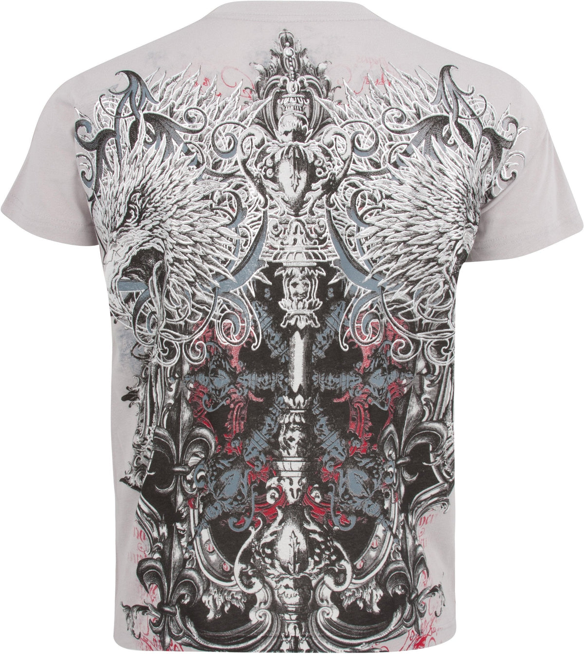 Eagle Clutching Crown Metallic Silver Embossed Mens T-Shirt