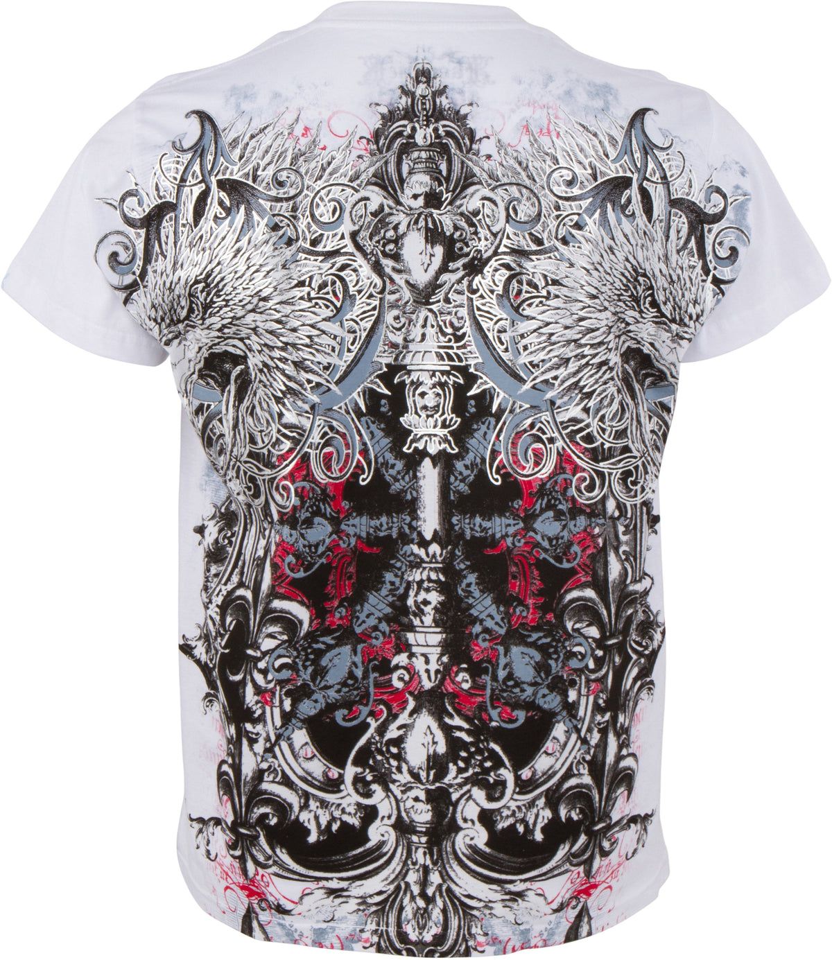 Eagle Clutching Crown Metallic Silver Embossed Mens T-Shirt